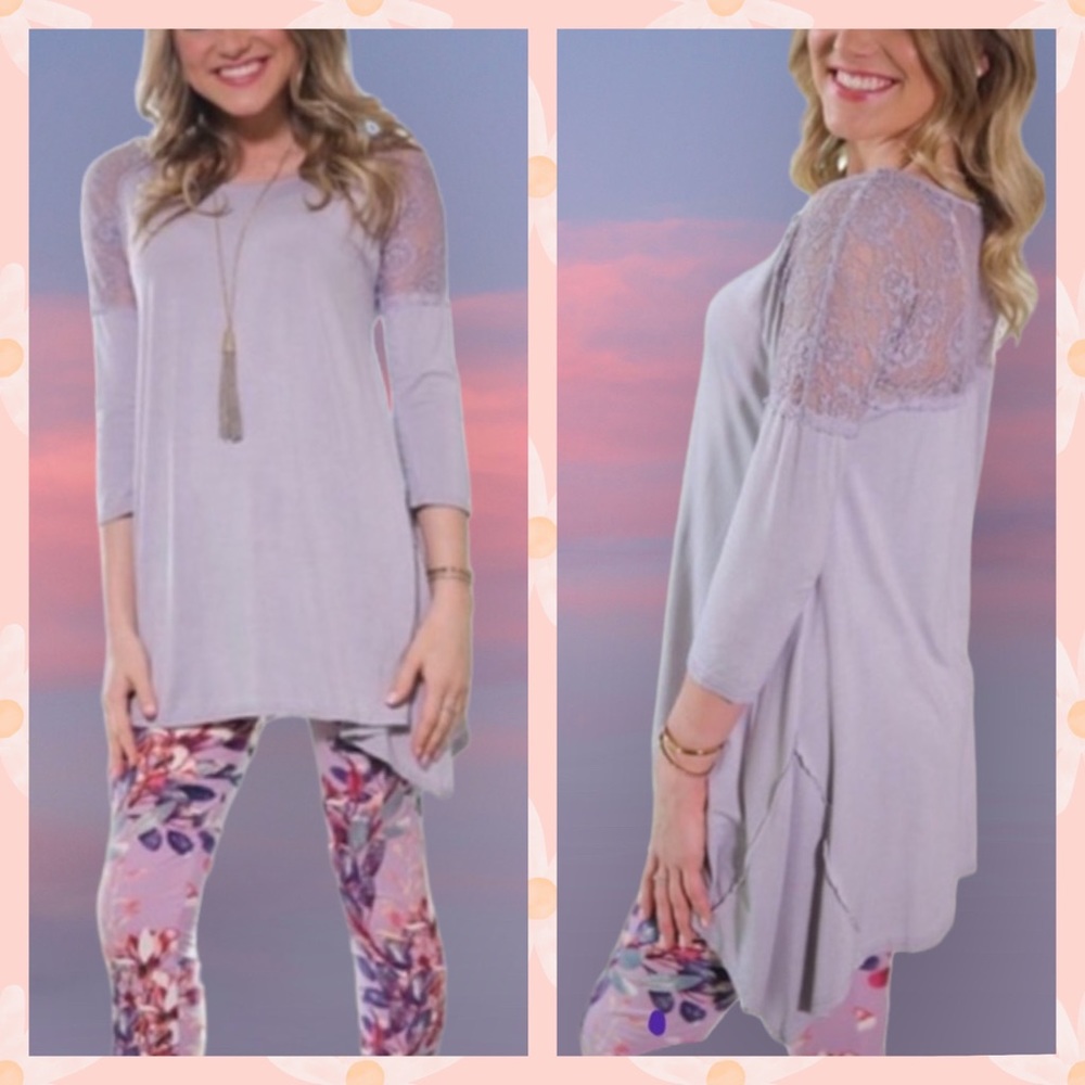 ♨️LAST 1_ Lace Tunic in Soft Lilac with shark bite hem. NEW✔️